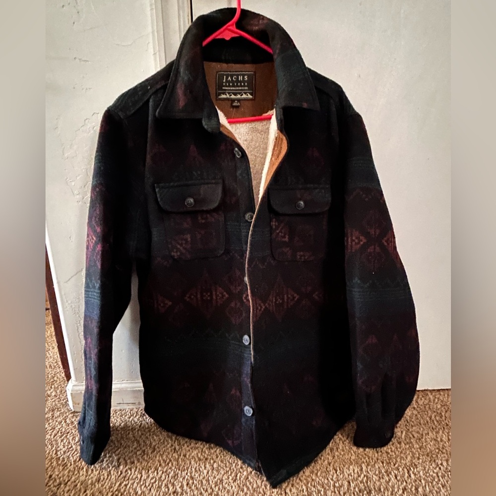 Jachs Men's Black and Red Patterned Shirt Jacket